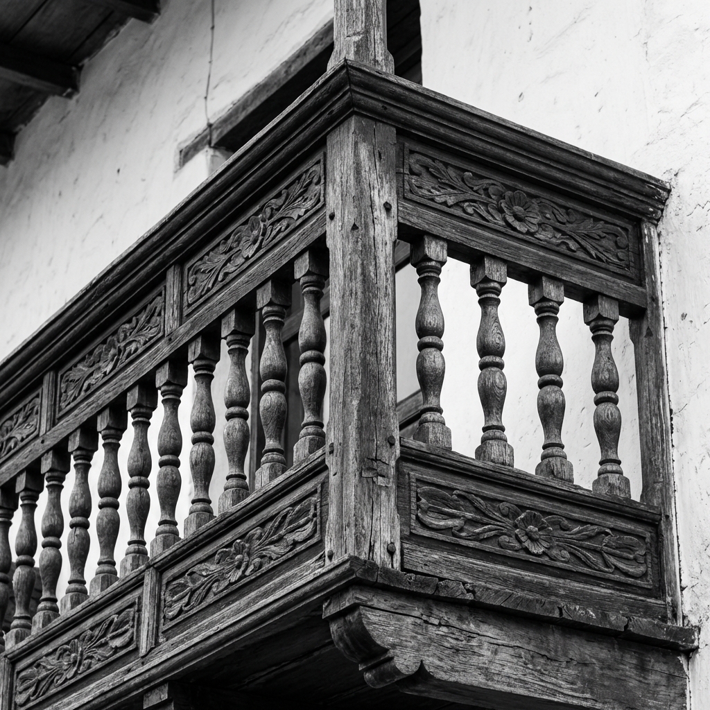 Detalle de balcón con balaustres torneados originales