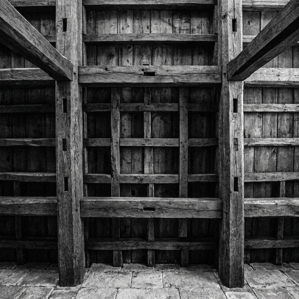 Estructura de vigas de madera del techo