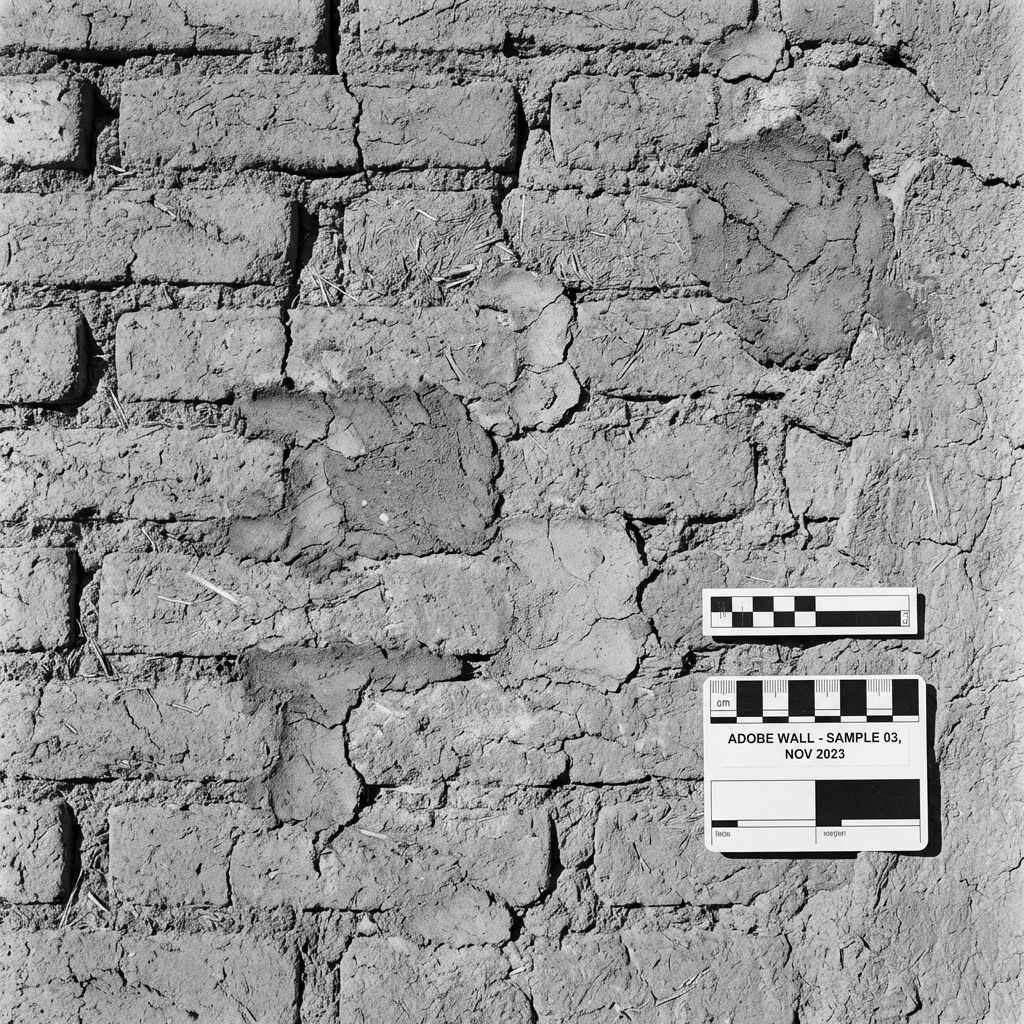 Detalle de muro de adobe consolidado