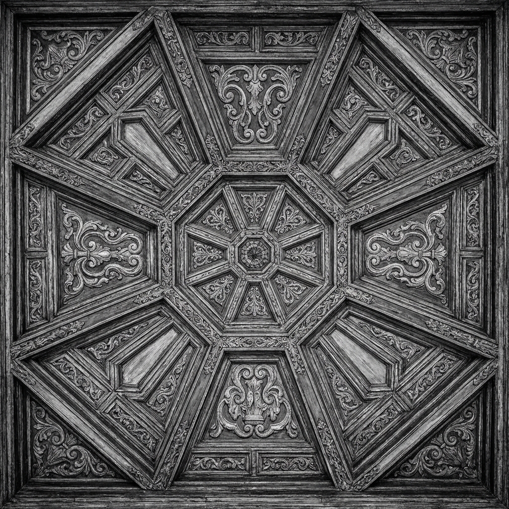 Artesonado polícromo del claustro tras restauración