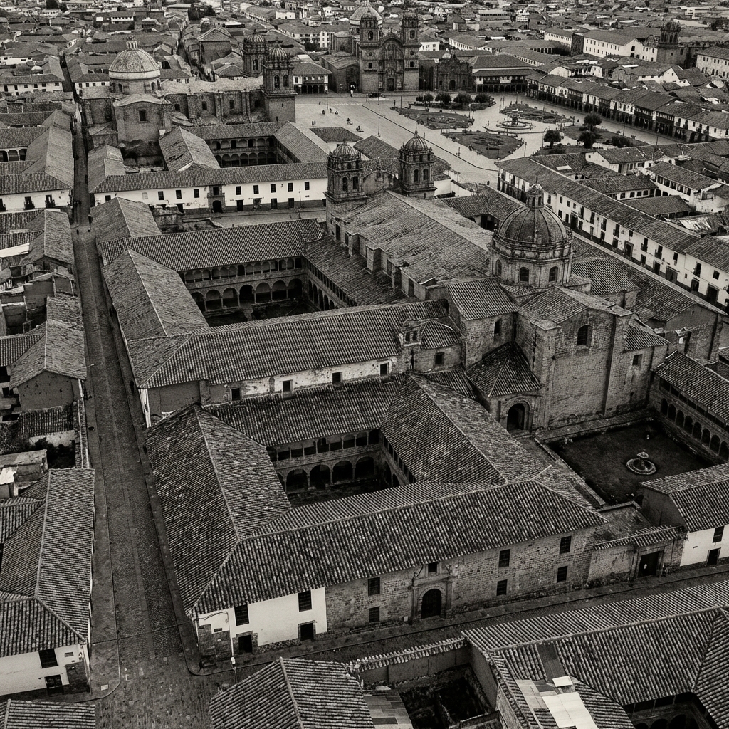 Vista aérea del conjunto monástico en contexto urbano