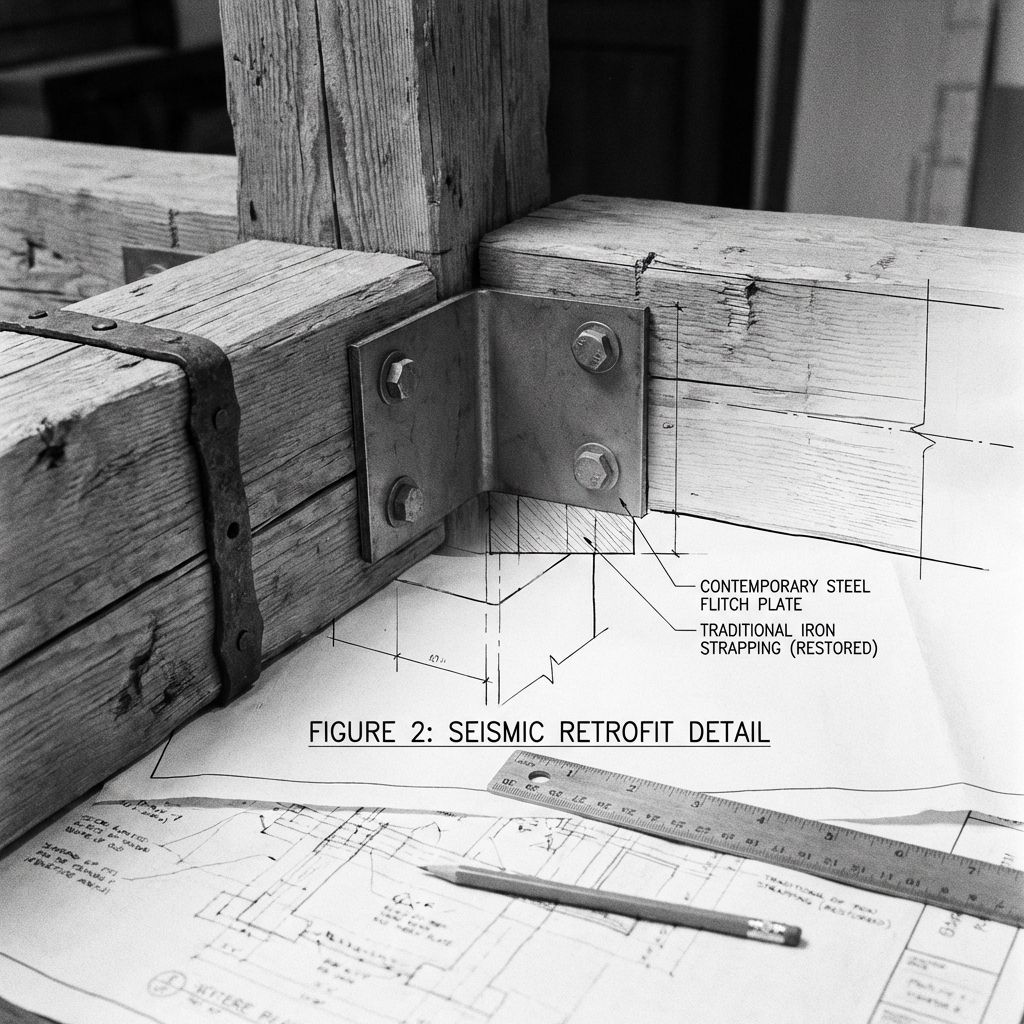 Diagrama técnico de refuerzo estructural antisísmico